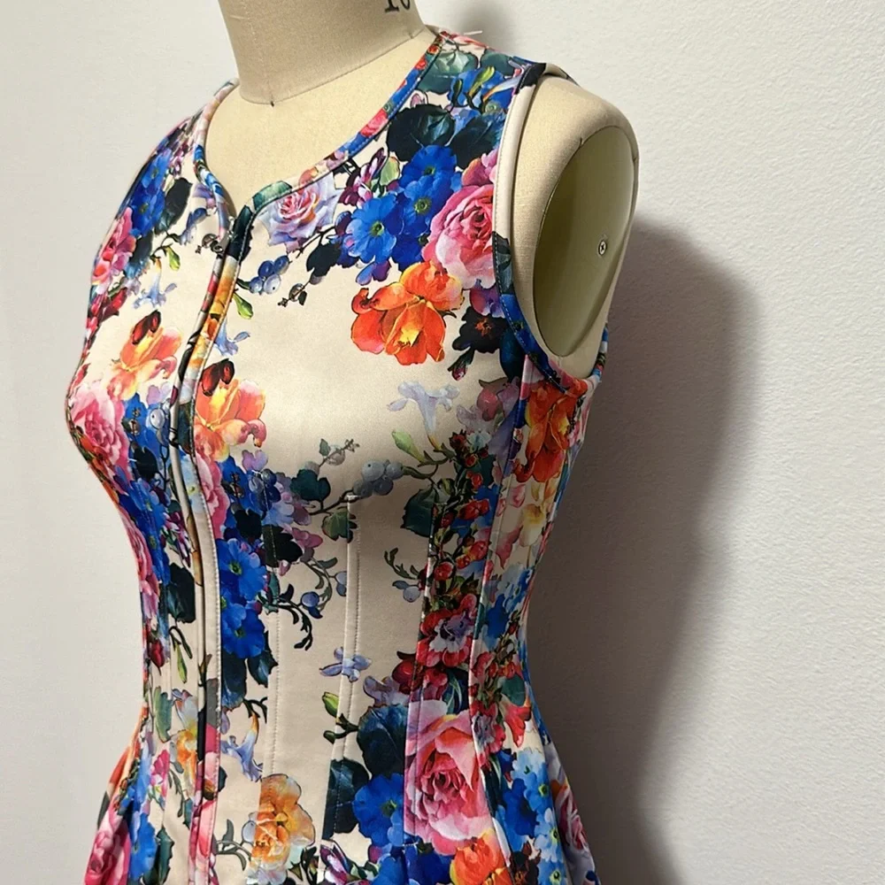 Betsey Johnson Blue Pink Sleeveless Fit and Flare Mini Dress - Picture 4 of 8